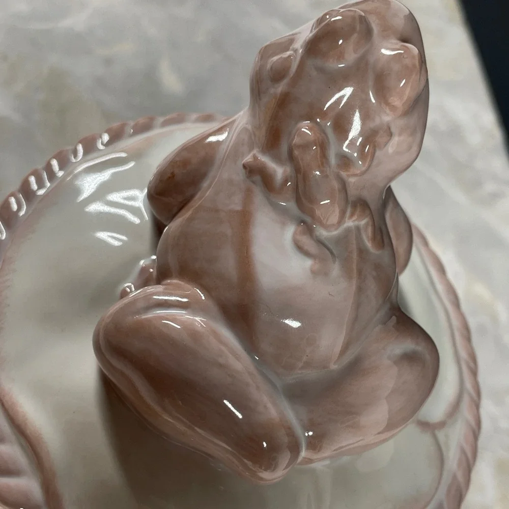 DEMDACO Perennial Friends Frog Ceramic Canister Jar Pink White Girls Nursery MCM